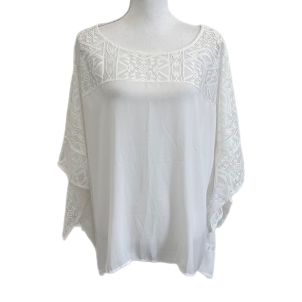 NWOT ONE WORLD Classic White Chiffon Lace Semisheer Pullover Cover Caftan